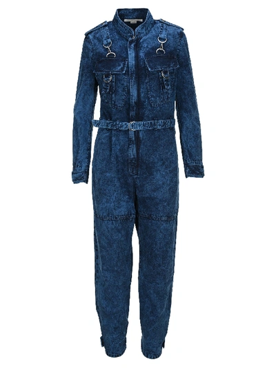 Shop Stella Mccartney Bleached Denim Jumpsuit In Cobalt Blue