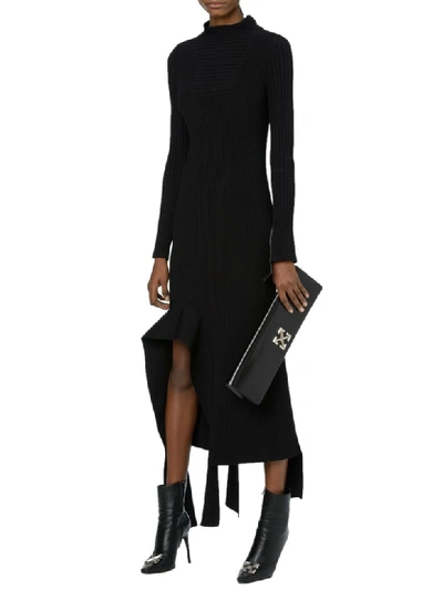 Shop Off-white Knit Long Sleeve Dress In Black