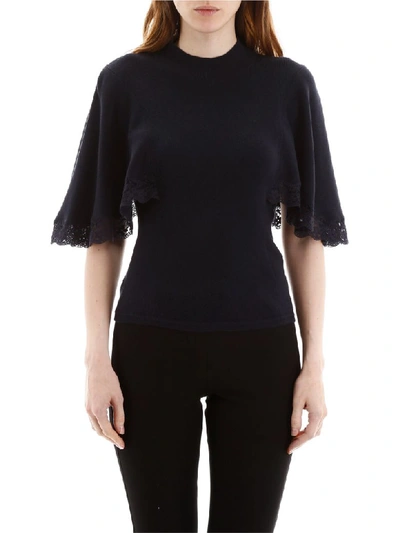 Shop See By Chloé Knit Top With Cape Sleeves In Ink Navy (blue)