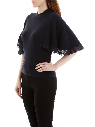 Shop See By Chloé Knit Top With Cape Sleeves In Ink Navy (blue)