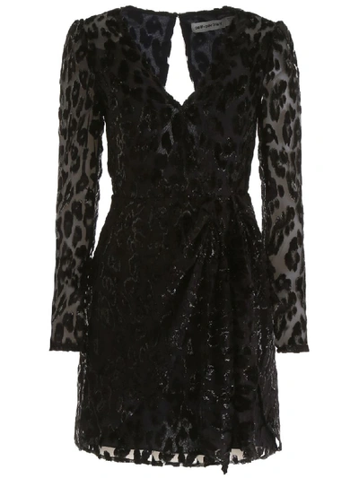 Shop Self-portrait Devore Leopard Mini Dress In Black Navy (black)
