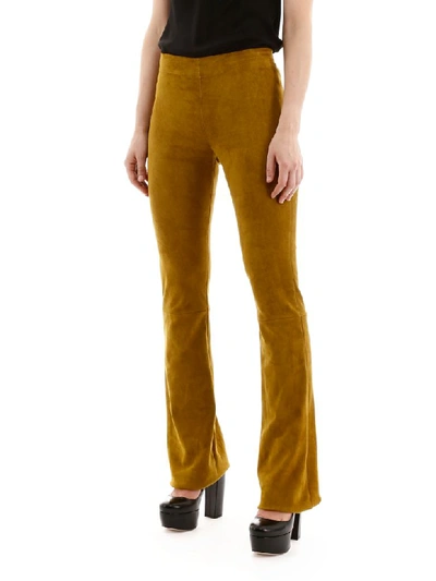 Shop Drome Suede Trousers In Weed (yellow)