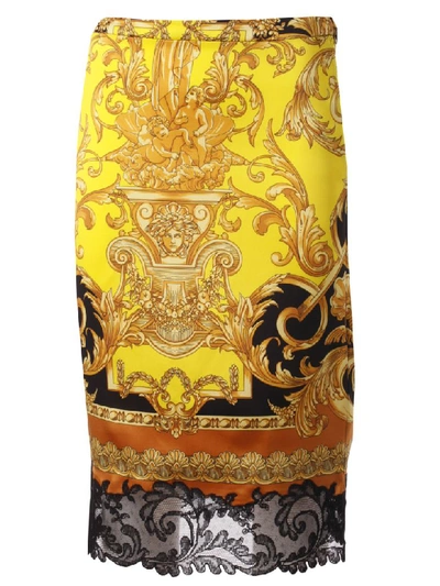 Shop Versace Baroque Print Skirt In Caramel
