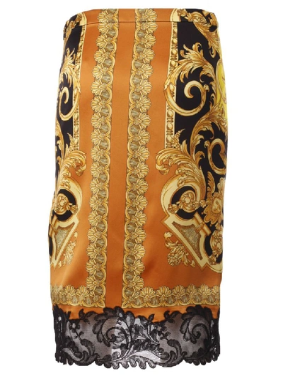 Shop Versace Baroque Print Skirt In Caramel