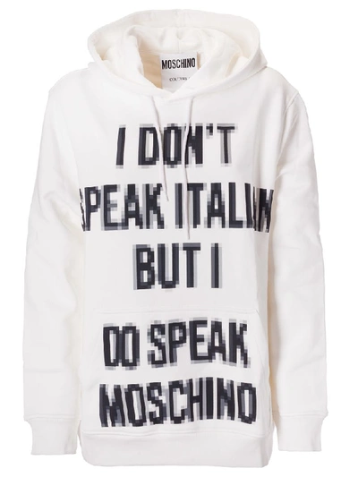 Shop Moschino Printed Hoodie In White