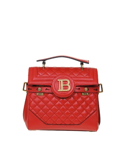 Shop Balmain B-buzz Bag 23 In Quilted Leather Red In Rouge