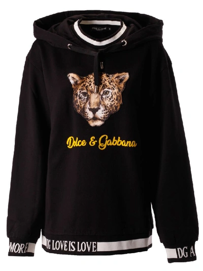 Shop Dolce & Gabbana Leopard Head Hoodie In Black