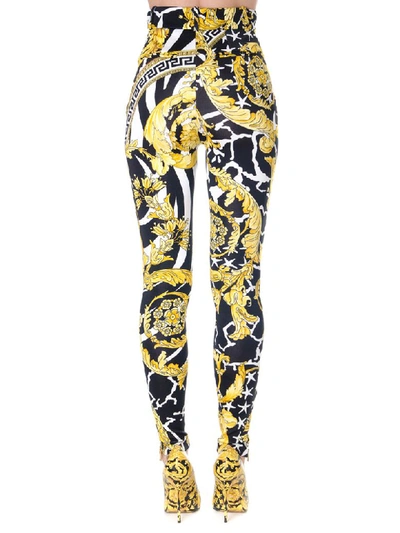 Shop Versace Savage Baroque Print High Waisted Trousers In Black/multicolor