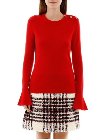 Shop Tory Burch Crystal Button Pullover In Red Volcano (red)