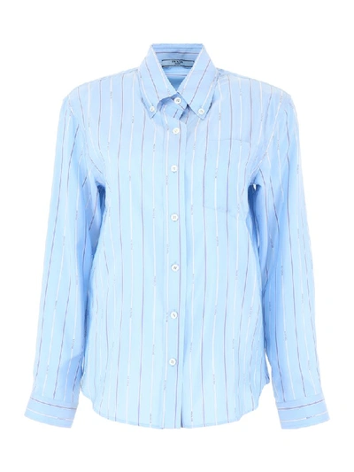 Shop Prada Micro Logo Shirt In Celeste (light Blue)