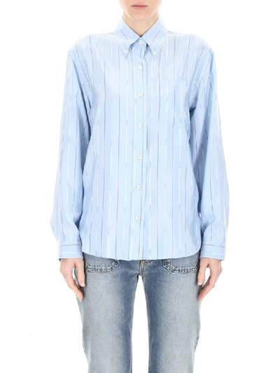 Shop Prada Micro Logo Shirt In Celeste (light Blue)