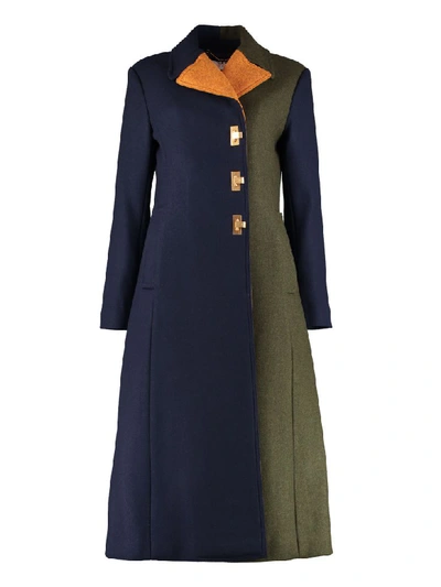 Shop Tory Burch Color-block Wool Coat In Blue