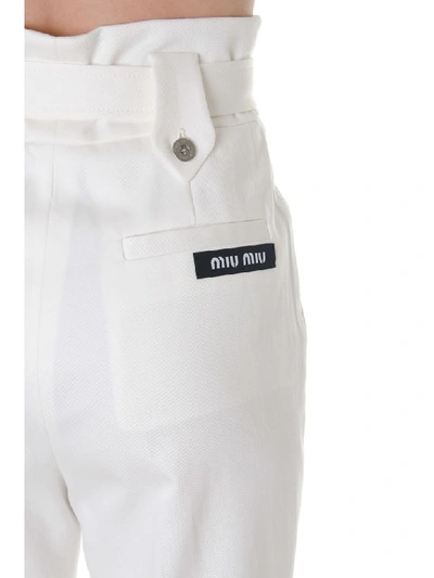 Shop Miu Miu White Cotton Tailored High Waist Pants