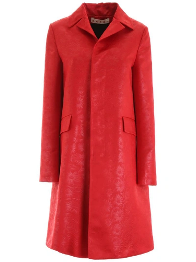 Shop Marni Floral-printed Coat In Lacquer (red)