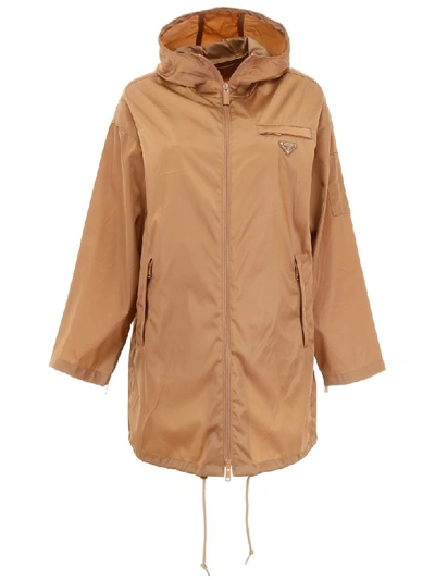 Shop Prada Nylon Raincoat In Cammello (brown)