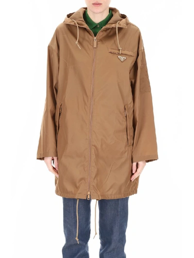 Shop Prada Nylon Raincoat In Cammello (brown)