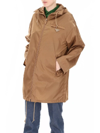Shop Prada Nylon Raincoat In Cammello (brown)