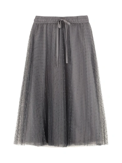 Shop Red Valentino Pleated Tulle Point Desprit Skirt In Grey
