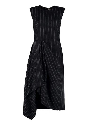 Shop Alexander Mcqueen Draped Asymmetric Dress In Blue