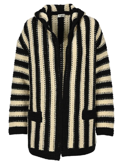 Shop Saint Laurent Hooded Cardigan In White Black