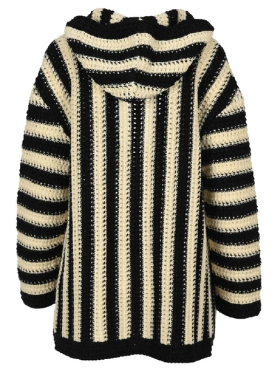 Shop Saint Laurent Hooded Cardigan In White Black