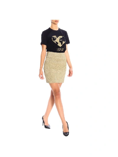 Shop Alberta Ferretti Short-sleeved T-shirt With Lurex Embroidery Help Me In Black