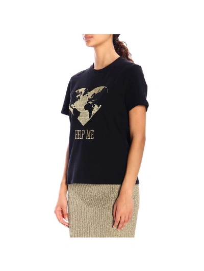 Shop Alberta Ferretti Short-sleeved T-shirt With Lurex Embroidery Help Me In Black