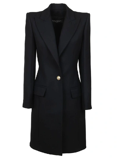 Shop Balmain One Button Wool Coat In Pa Noir