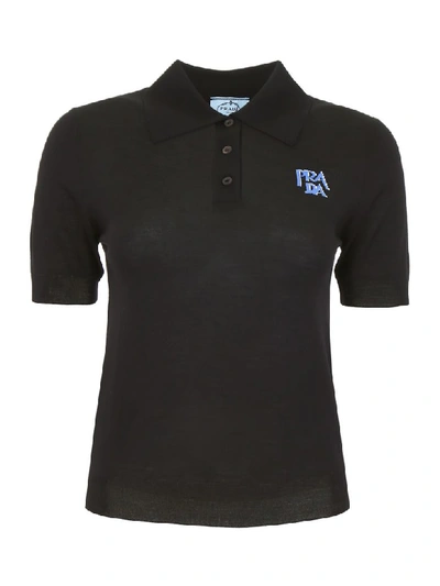 Shop Prada Wool Polo Shirt With Logo In Nero (black)