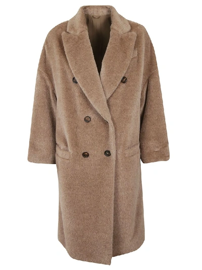 Shop Brunello Cucinelli Double-breasted Fur Coat In Brown