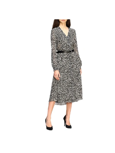 Shop Michael Michael Kors Dress  Dress With Floral Print And Belt In Black