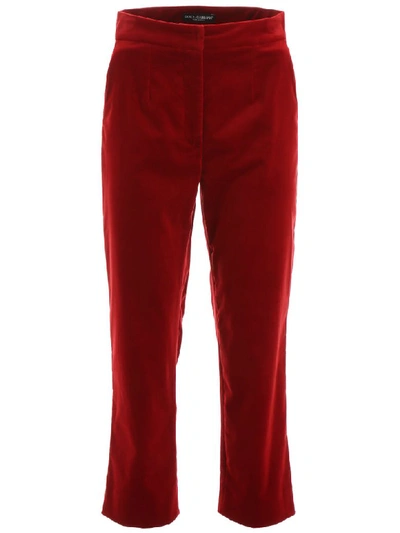 Shop Dolce & Gabbana Velvet Trousers In Rosso Sangue Scuro (red)