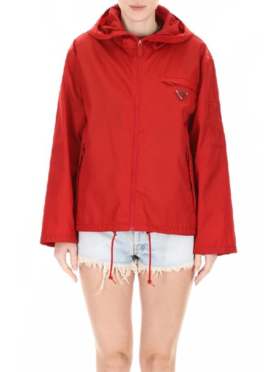 Shop Prada Nylon Jacket In Rosso (red)