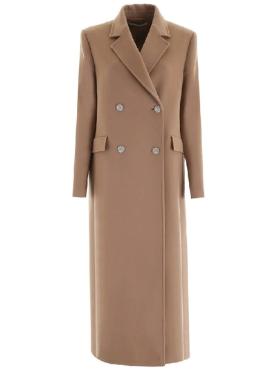Shop Alessandra Rich Coat With Embellished Buttons In Camel (beige)
