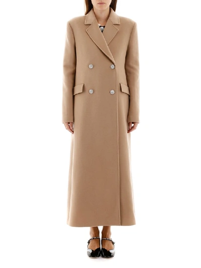 Shop Alessandra Rich Coat With Embellished Buttons In Camel (beige)