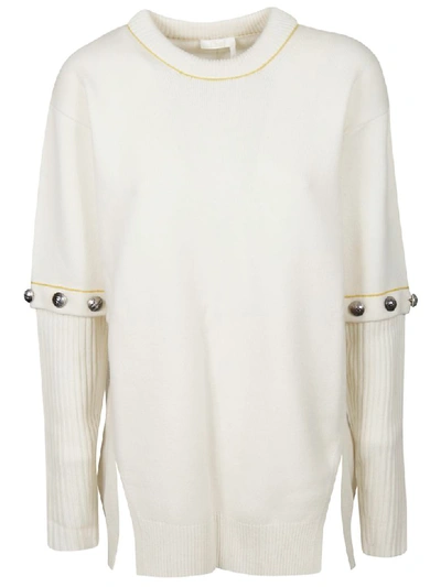 Shop Chloé Studded Sleeve Detail Pullover In Soft White