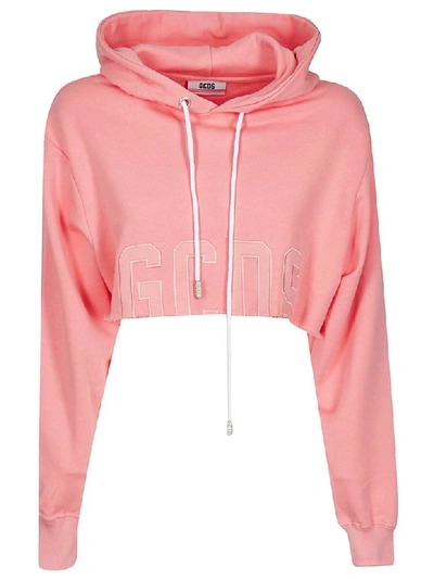Shop Gcds Cropped Hooded Sweatshirt In Pink