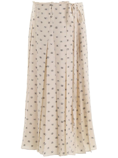 Shop Valentino Mini V Logo Skirt In Avorio Nero (beige)