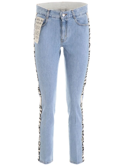 Shop Stella Mccartney Skinny Jeans With Logo Bands In Baby Blue (light Blue)