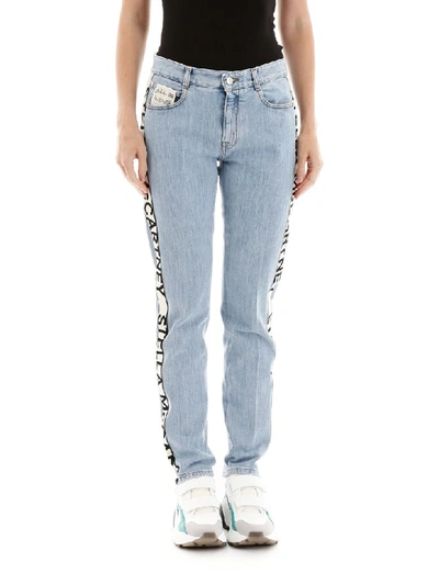 Shop Stella Mccartney Skinny Jeans With Logo Bands In Baby Blue (light Blue)