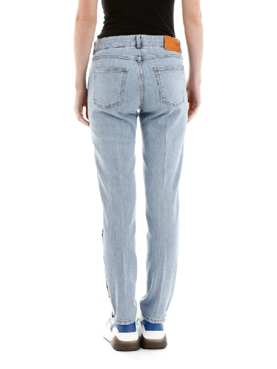 Shop Stella Mccartney Skinny Jeans With Logo Bands In Baby Blue (light Blue)