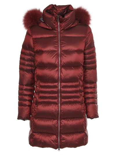 Shop Colmar Red Long Down Jacket With Fur-trimmed Hood