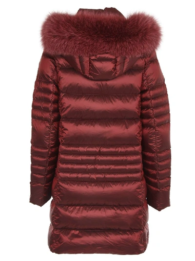 Shop Colmar Red Long Down Jacket With Fur-trimmed Hood