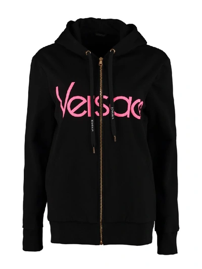 Shop Versace Full Zip Hoodie In Black