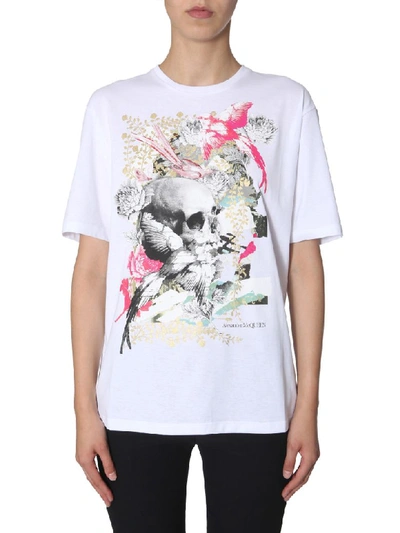 Shop Alexander Mcqueen Gilded Skull Printed T-shirt In Bianco