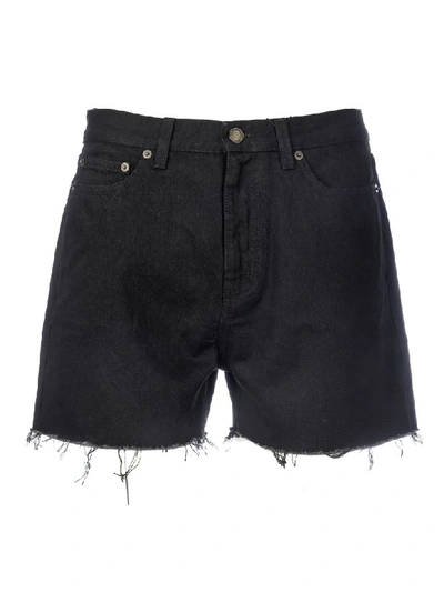 Shop Saint Laurent Denim Shorts Raw Edg In Worn Black