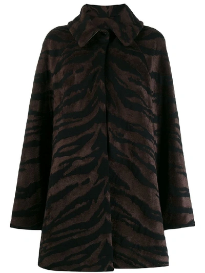 Shop Alaïa Coat Zebre In Noir/brun