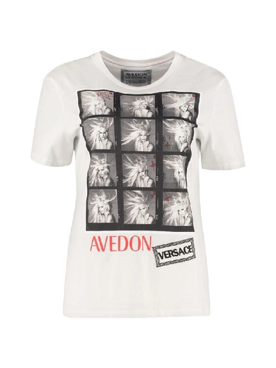 Shop Versace Avedon X  Printed Cotton T-shirt In White