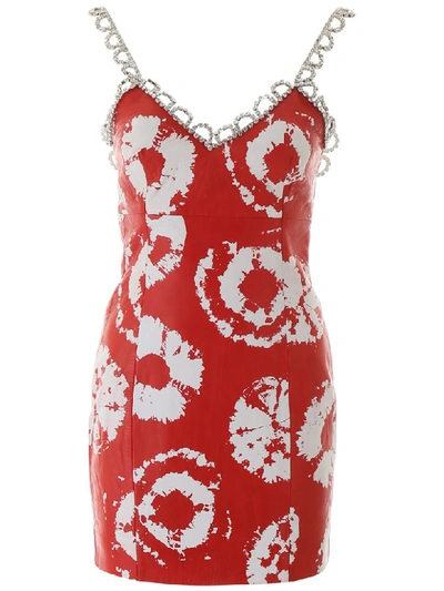 Shop Area Leather Mini Dress With Crystals In Red White (red)