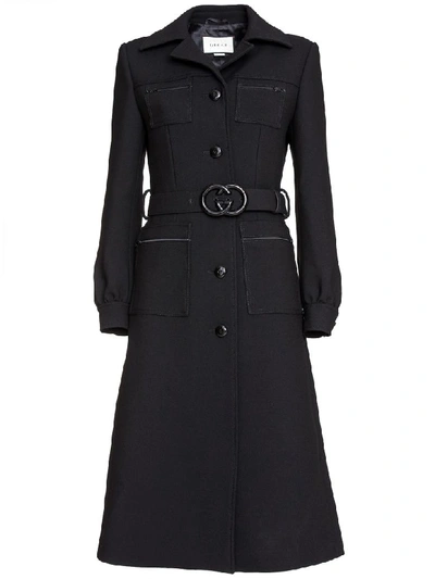 Shop Gucci Belted Wool Coat In Black In Nero